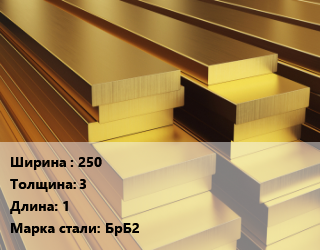 Полоса шина бронзовая    250х3 L=1 Марка: БрБ2, кг цена от 8640 сом / кг, где купить, условия доставки в Оше и Ошской области